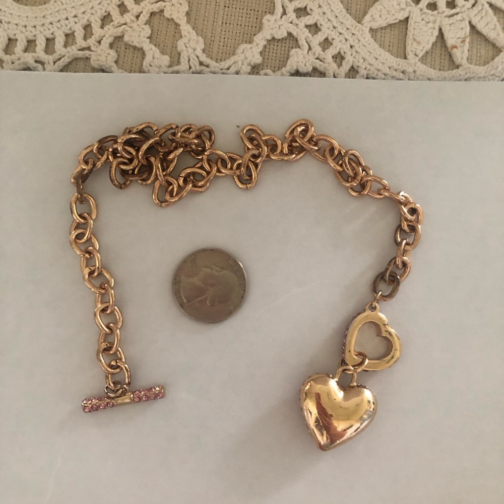Vintage Gold Chain Necklace with Pink Crystal Heart Pendant - Picture 4 of 6